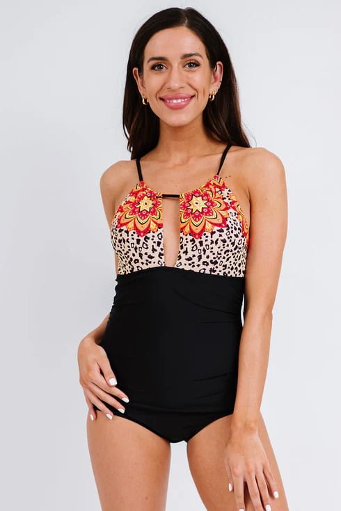 Angel Croshet Floral Leopard Contrast Monokini
