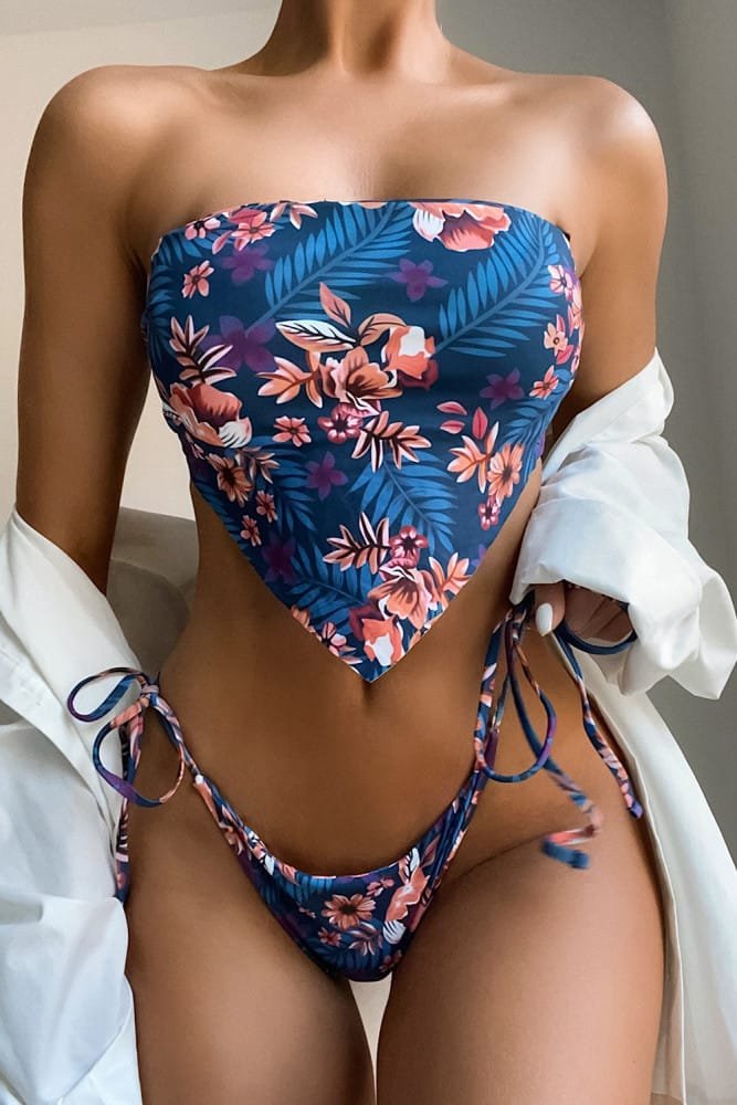 Angel Croshet Floral Hanky Hem Side Tie Bikini