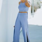 Angel Croshet Knotted Top & Split High Waist Pants Coord Set