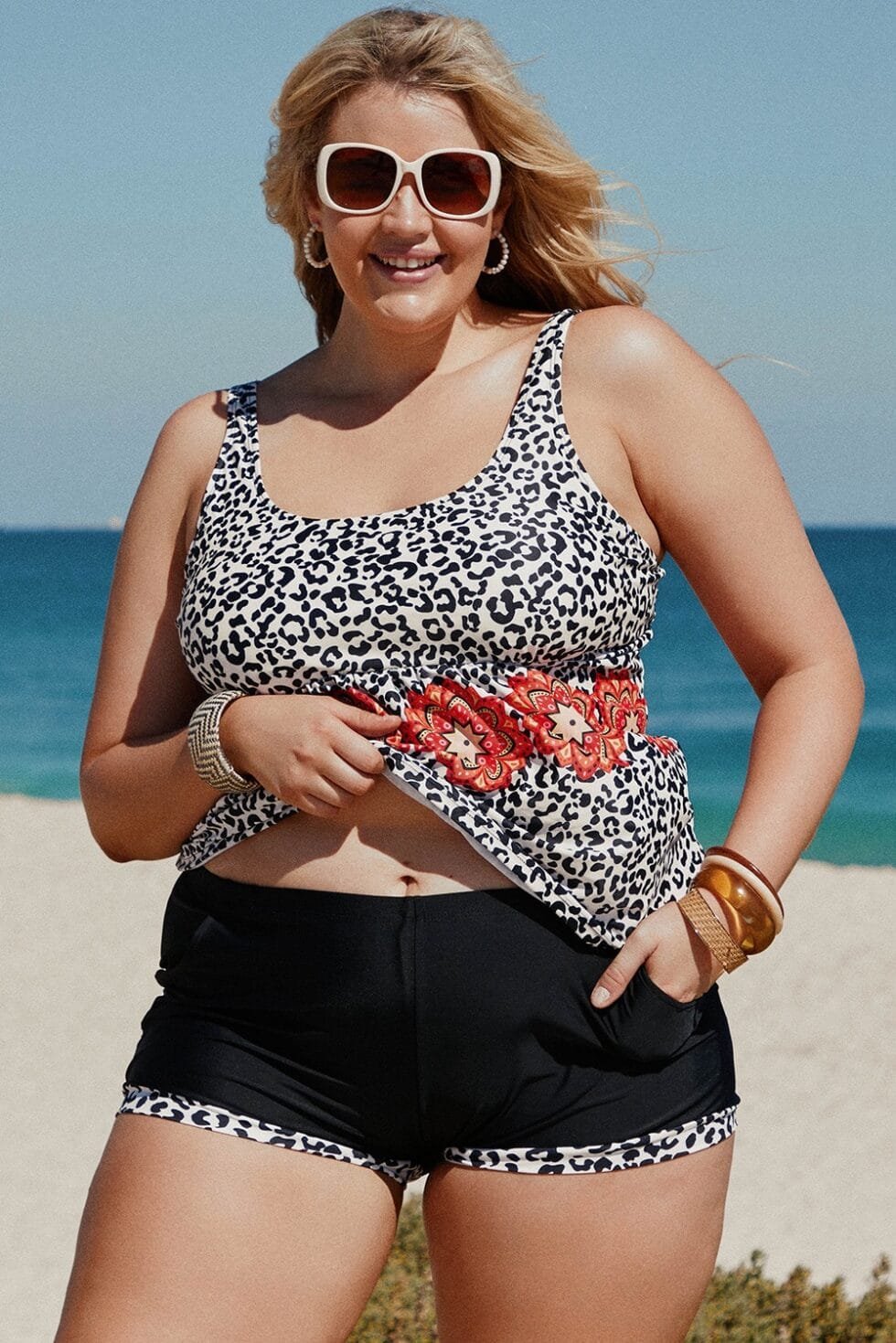 Plus Size Mixed Print Tankini 3 Buy swimwear for women at a store.