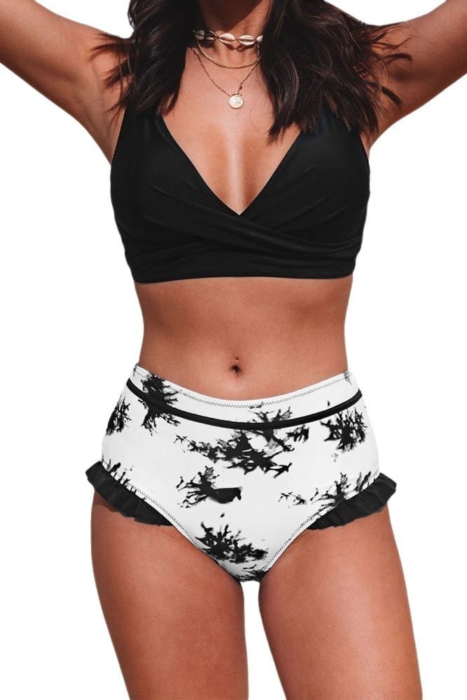 Crisscross Top and Ruffled bottom Bikini set