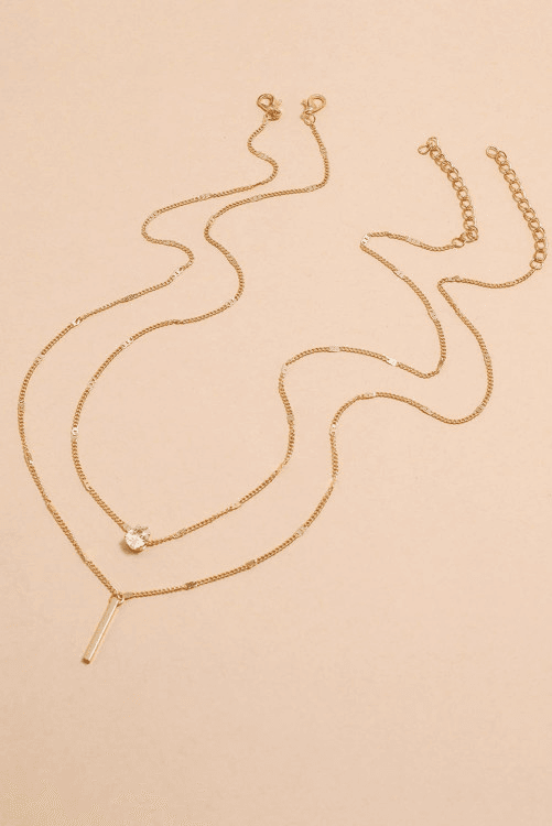Gold Rhinestone Layered Necklace