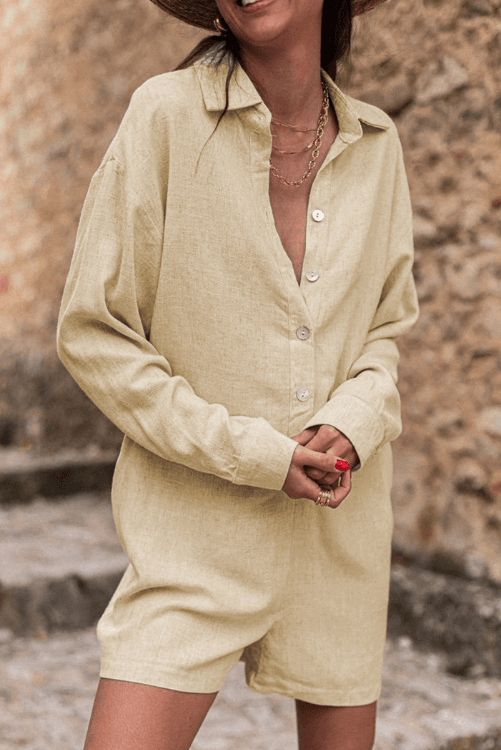 Angel Croshet Collared Long Sleeve Loose Romper